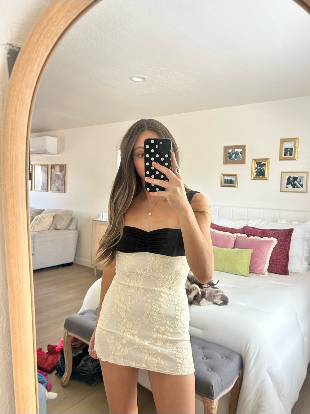 Lucy in the Sky Black & Cream Lace Bustier Mini Dress
